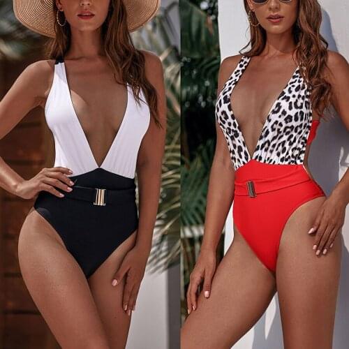 Sexy One Piece Swimsuit Women Swimwear Push Up Monokini Black & White Bathing Suit Padded Bodysuit Female 2019 Girl Beachwear