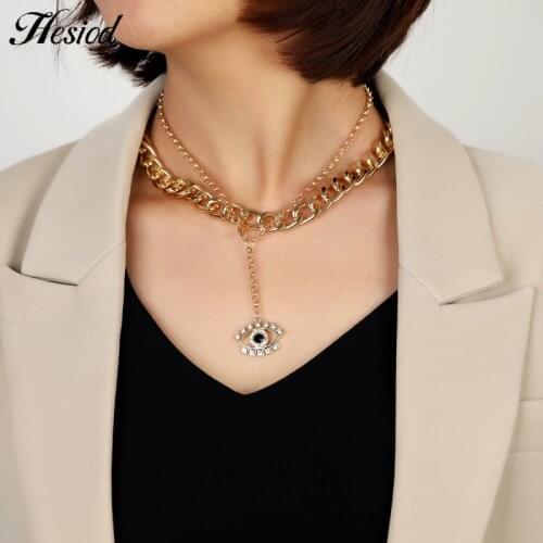 Rhinestone Eye Pendant Necklace Hesiod New Chain Type Fashion Gold Plated Color Party Charm Jewelry Accessories For Women