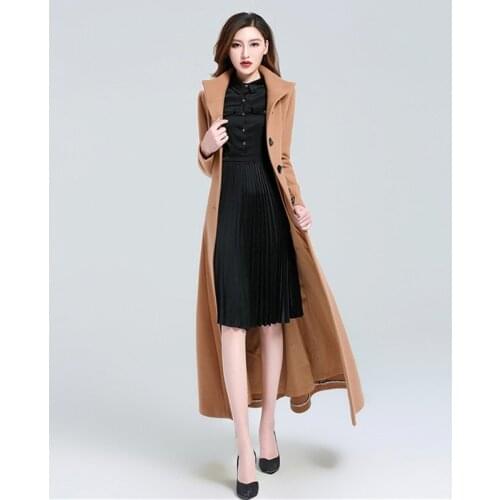 UHYTGF Plus size warm woolen blends female fashion elegant Thicken winter woolen coat Women Extra long Women wool outerwear X737