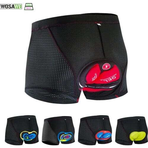 WOSAWE 5D Gel Padded Cycling Shorts Men MTB Shorts Black Underpant Shockproof Quick dry Breathable Bicycle Padded Shorts
