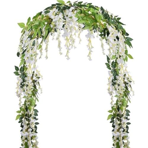 Artificial Fake Wisteria Vine Rattan Hanging Garland White Silk Flowers String Home Party Wedding Decoration Outdoor Arch Decor