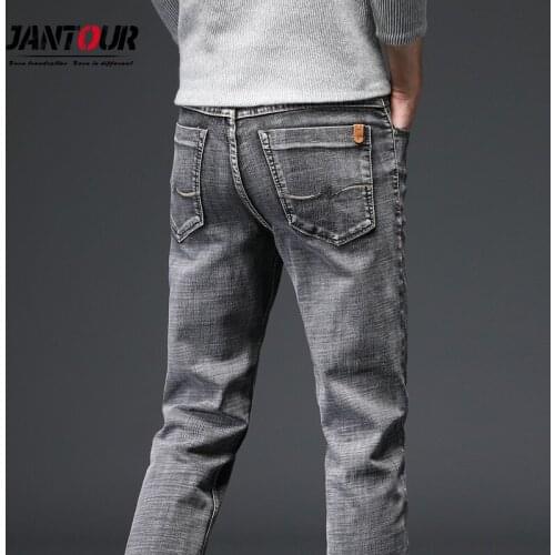 High quality Gray Brands Jeans Trousers Men Elasticity Straight Cotton Jean Classic Denim Casual pants Male Plus size 28-38 40