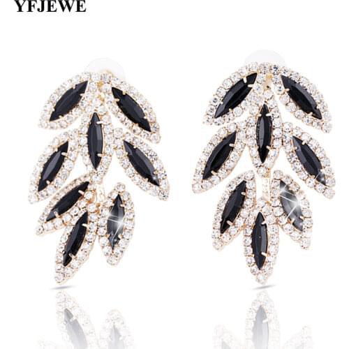 YFJEWE New Women Fashion Jewelry Style Leaves Long Earrings Handmade Rhinestone Sweet Stud Crystal Dangle Earrings For Girl E011