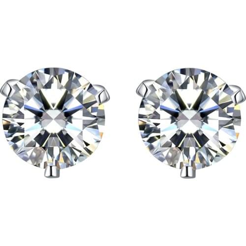 Sterling Silver 925 Round Cut AAA Cubic Zirconiat Three Prong Stud Earrings for Womens Engagement Fine Gift