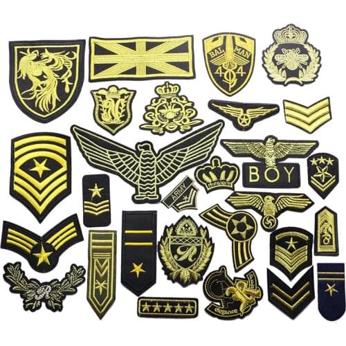 Military Shoulder Badge Crown Eagle Badge iron Embroidery Gold Thread on Tactical Patch Military DIY Sticker Decal Cloth Hand