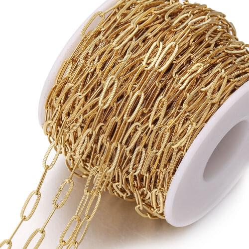 1 Meter 5mm Width Gold Stainless Steel Paperclip Chains Oval Cable Emboss Chain for DIY Necklace Bracelet Making Metal Stamping