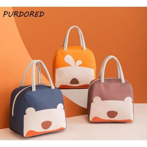PURDORED 1 Pc Portable Cartoon Lunch Bags Waterproof Food Picnic Lunch Box Bag Insulated Women Zipper Cooler Food Bags