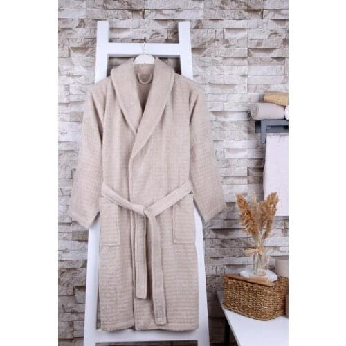 100% Cotton Jacquard Beige Unisex Shawl Bathrobe