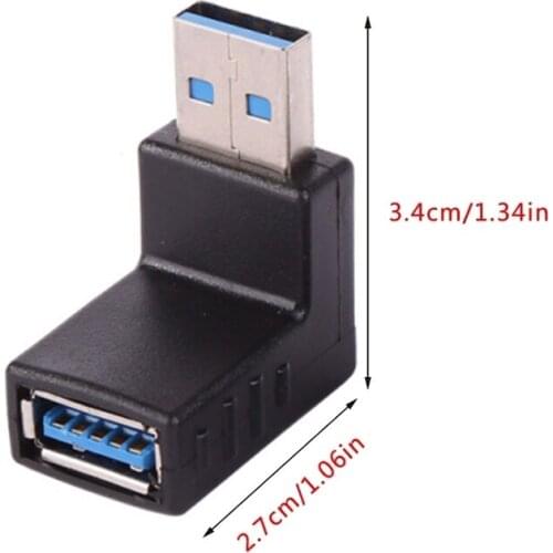 2 PCS L-Shaped USB 3.0 Male to Female 90 Degree Angle Plug Extension Cable Connector Converter Adapter