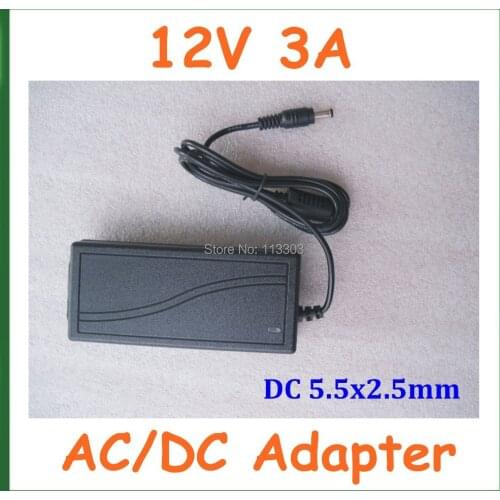 AC 100-240V to DC 12V 3A 5.5x2.5mm / 5.5*2.5mm Power Supply Adapter Charger for LED Light Strip with AC Cable