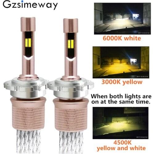2PCS car light led D2H D2S D1S D3S D4S car headlight dual color tricolor 3000k 4300K 6000K 90W H3 H1 H7 Auto fog light bulbs 12V