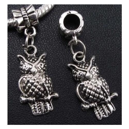 Free Shipping Wholesale 100Pcs HOT Tibetan Silver Owl Charms Beads Fit European Bracelet Pendant 22x12mm