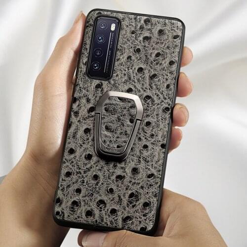 Genuine Leather Ostrich Grain Phone Case For Huawei Honor V30 V20 30 Pro Plus Cases For Nova 7 6 5 5i Pro Se Magnetic Cover