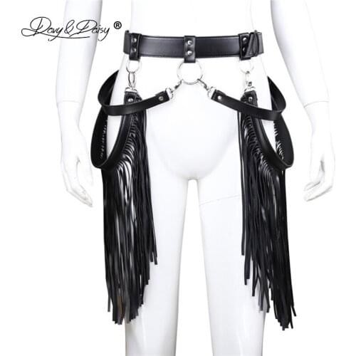DAVYDAISY Women Sexy PU Leather Belt Tassels Pants Open Crotch Bandage Exotic Pants SM Sexy Lingerie Costumes For Couples PA504