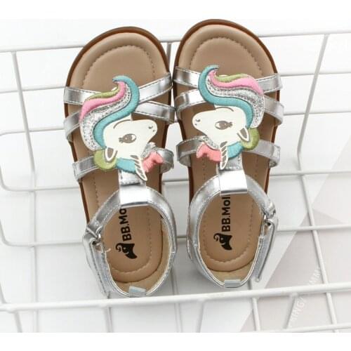 2021 Children Summer Sandals Girls Fashion Roma Shoes Princess Unicorn Party Sandals Cute Cartoon Kids Beach Shoes SO057