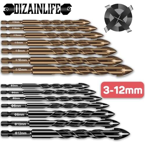 3-12mm Cross Hex Tile Drill Bits Set for Glass Ceramic Concrete Hole Opener Brick Hard Alloy Triangle Bit Woodworking Tool Kit