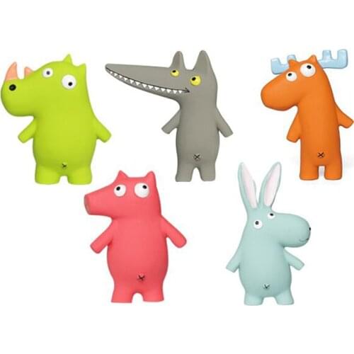 Dog Toy Q-MONSTER Thick Walled Natural Rubber Squeaky Chew Toy Animal Interactive Toy for Dog Teeth Cleaning