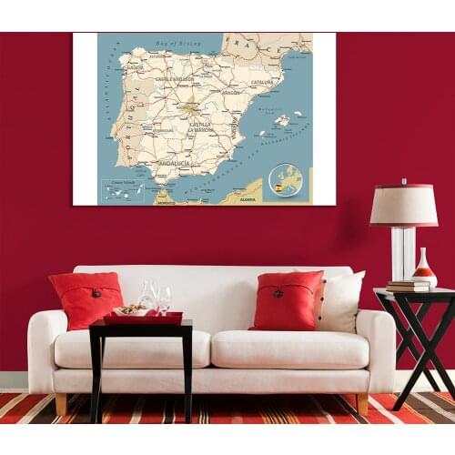 150*100 cm Road Network Map of The Spain Wall Art Poster Non-woven Canvas Painting School Supplies Home Decoration