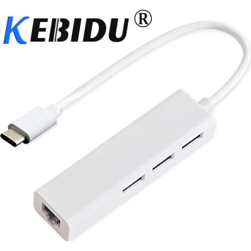 Kebidu 3 Port USB 2.0 100mb RJ45 HUB Type C To Ethernet LAN Network Card Adapter for Macbook ThinkPad Samsung Laptop USB-C Type