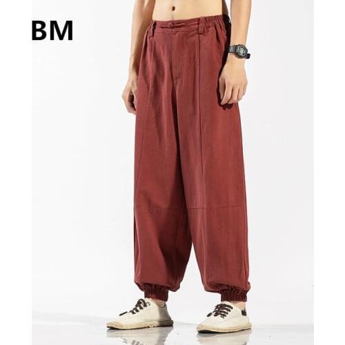 Chinese Style Retro Linen Pants Men Loose Plus Size Wudang Wide Pants 5XL Fashion Bloomers Casual Martial Arts Training Joggers