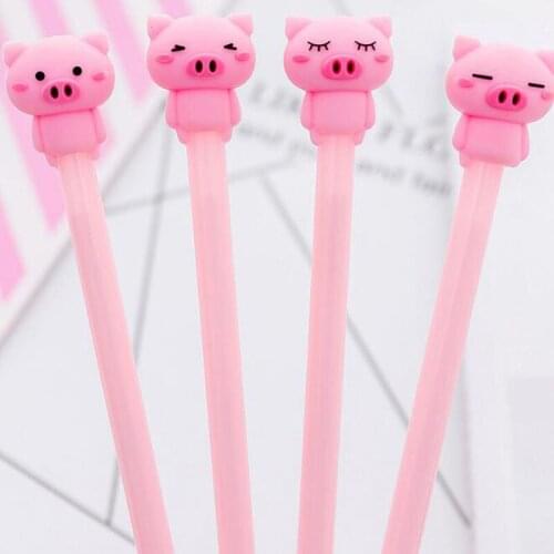 4pc Cute Pink Pig Gel Pen Student Learn Korea Stationery Kawaii Black Ink Pen Accessories Office School Supplies