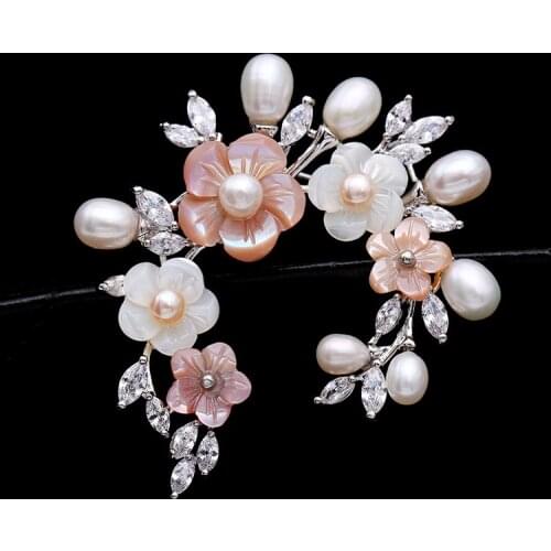 Korean style high quality micro insert zircon pin brooch natural freshwater pearl wedding gifts bride ornament jewelry