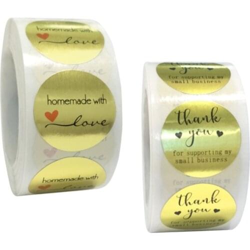 500pcs Round Foil Gold Thank You Stickers seal labels Handmade with love scrapbooking for gift Packaging stationery sticker