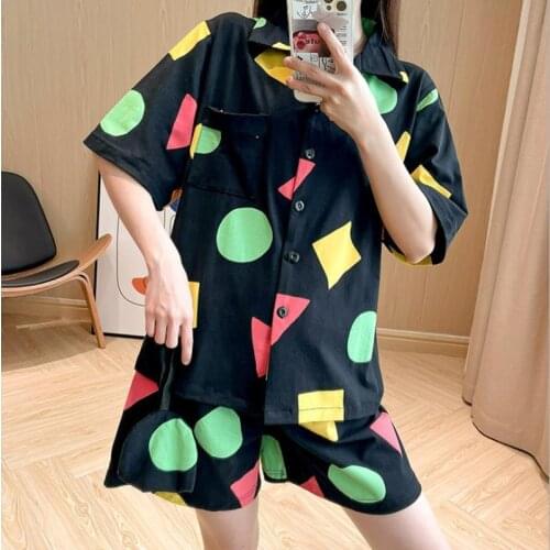 Summer Pajamas for Women Mens Short Shirt Pants Cartoon Pijama Korean Homesuits Crayon Shin Anime Cloth Couple Cotton Nightwear