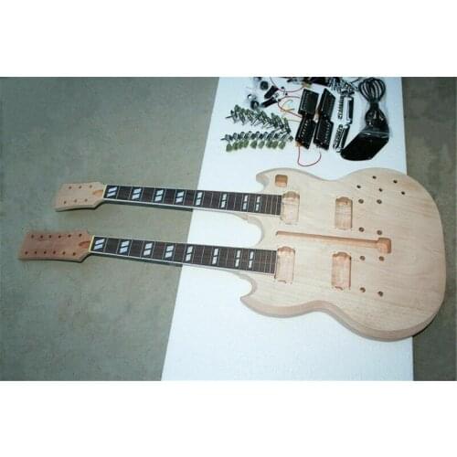 Best 1 set DIY unfinished Double Guitar Neck and body guitar kit all hardwares