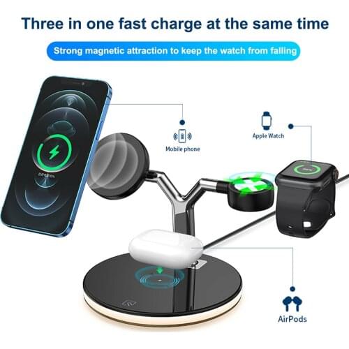 3 in 1 Magnetic Wireless Charger 15W Fast Charging Station for Magsafe iPhone 12 pro Max Chargers for Apple Watch WR Digital