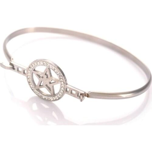 Miasol Luxury Crystal Setting Circle European Star Stainless Steel Charm Bracelet & Bangle For Women Birthday Gift Bijouterie