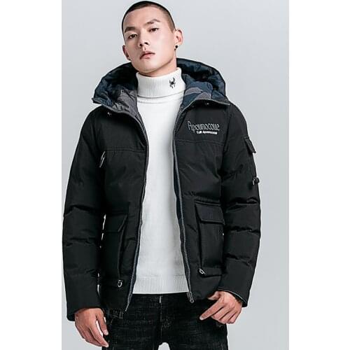 Trendy English Embroidered Cotton Jacket Hooded Thicker Mens Cotton Jacket Mens Winter Jackets and Coats
