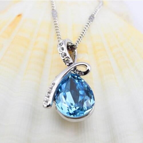 Fashion Promotion Sale Silver Plated Necklaces Angel Tears Water Drop Crystal Necklace Wholesale Cheap