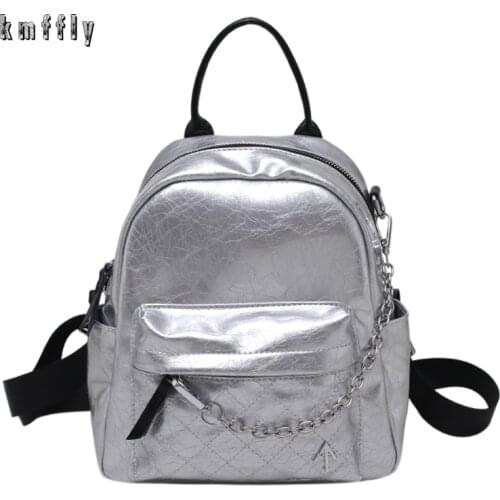 Fashion Backpack Women PU Leather Backpacks Female Silver School Bags for Teenage Girls Shoulder Bag Travel BackPack Mochila