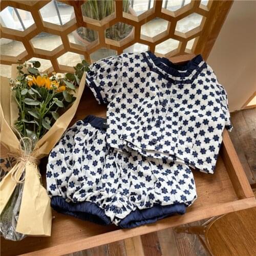 High-end 2021 Summer New Korean Style Baby Girls Clothing Sets Embroidery Floral Tops Shorts 2pcs Toddlers Kids Princess Suits