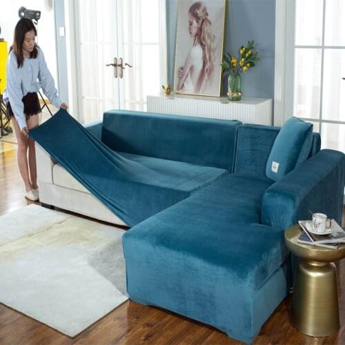 Solid color corner sofa covers for living room elastic spandex slipcovers couch cover stretch sofa towel L shape need buy 2piece