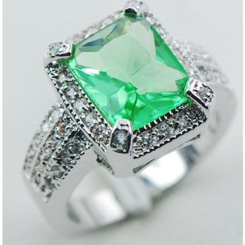 Peridot White Crystal Zircon 925 Sterling Silver Ring Size 6 7 8 9 10 F1064