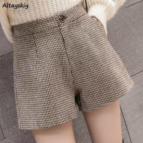 Shorts Women Plaid All Match Ulzzang Loose Retro Female Autumn Fashion Casual College High Waist Simple Streetwear Thicker Warm