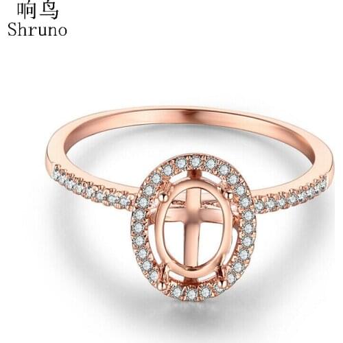 Shruno New Solid 18K Rose Gold AU750 Natural Diamonds Fine Jewelry Semi Mount Anniversary Ring Fit Oval Cut 8x6mm