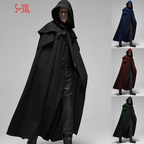 Medieval Cloak Hooded Coat Women Vintage Gothic Cape Coat Long Trench Halloween Ghost Devil Cosplay Costume Wizard Death Cloak