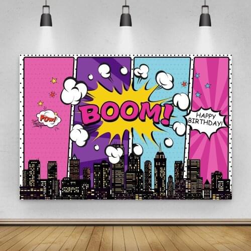 Super Hero Backdrop Photography Props Boom Birthday Photozone Party Baby Shower Boy Night Shiny Building Background