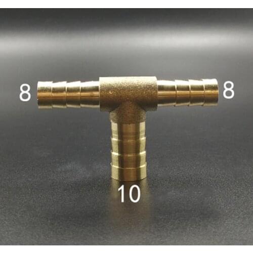 Brass Hose Barb Reducer Fitting Tee 3 Way Splitter 8-10-8mm Water Gas