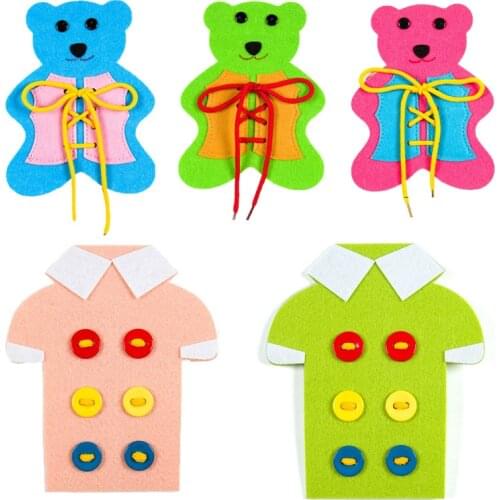 14x 18cm Felt Cloth 1 Pcs Puzzle Game Diy hand Little Bear Learn to Tie Shoes kids toy Felt Craft Non Woven School Study Tools