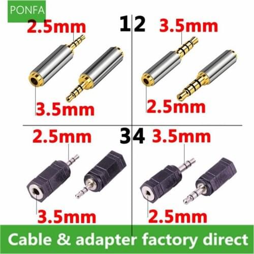 High Quality 1pc Gold 2.5 mm Male to 3.5 mm Female audio Stereo Adapter Plug Converter Headphone jack