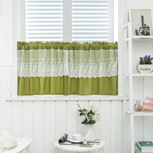 Japanese and Korean Series Semi Shading Polyester Cotton Lace Small Curtain Kitchen Curtain Finished Curtain