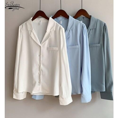 Autumn Notchet Loose Office Lady Tops Clothes Button Up Long Sleeve Shirt Women Spring Elegant Cotton White Blouse Women 16285