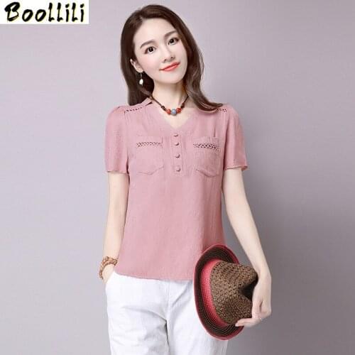 Boollili T Shirts Women Summer Plus Size Korea Style Cotton T-shirt Ladies V-Neck Slim Casual T-shirts Camiseta Mujer