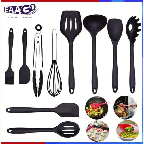 10Pcs/set Silicone Kitchen Utensil Set, Non-Stick Cooking Utensils Set, Heat Resistant Kitchen Gadgets with Solid Core