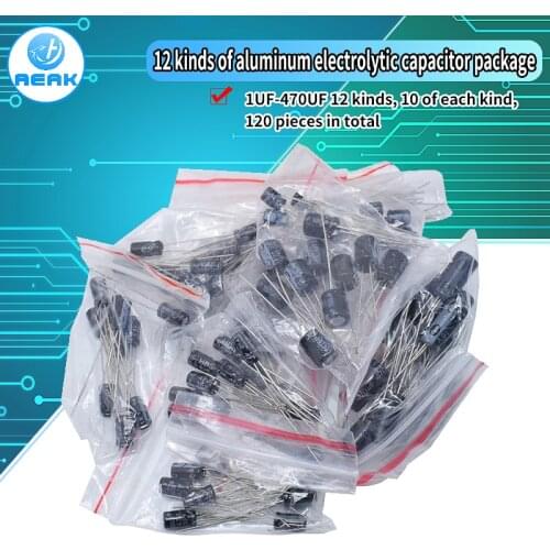 120pcs 12 value kit 1uF-470uF Electrolytic Capacitor Package for arduino 1UF 2.2UF 3.3UF 4.7UF 10UF 22UF 33UF 47UF 100UF 220UF