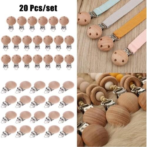 20 Pcs BPA Free Wooden Pacifier Clips DIY Metal Clasp Pacifier Chain Clips Soother Dummy Clip Nipple Holder Pacifier Chain